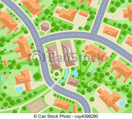 450x405 Neighborhood. Editable Vector Map Of A Generic Residential Area.