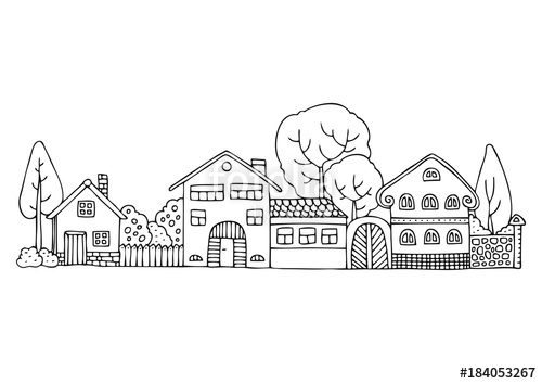 500x354 Street In The Neighborhood. Hand Drawn Picture. Sketch For