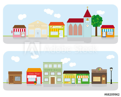 500x400 Village Main Street Neighborhood Vector Illustration