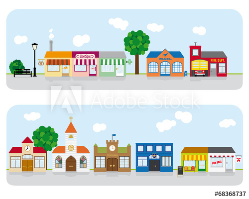500x400 Village Main Street Neighborhood Vector Illustration 2