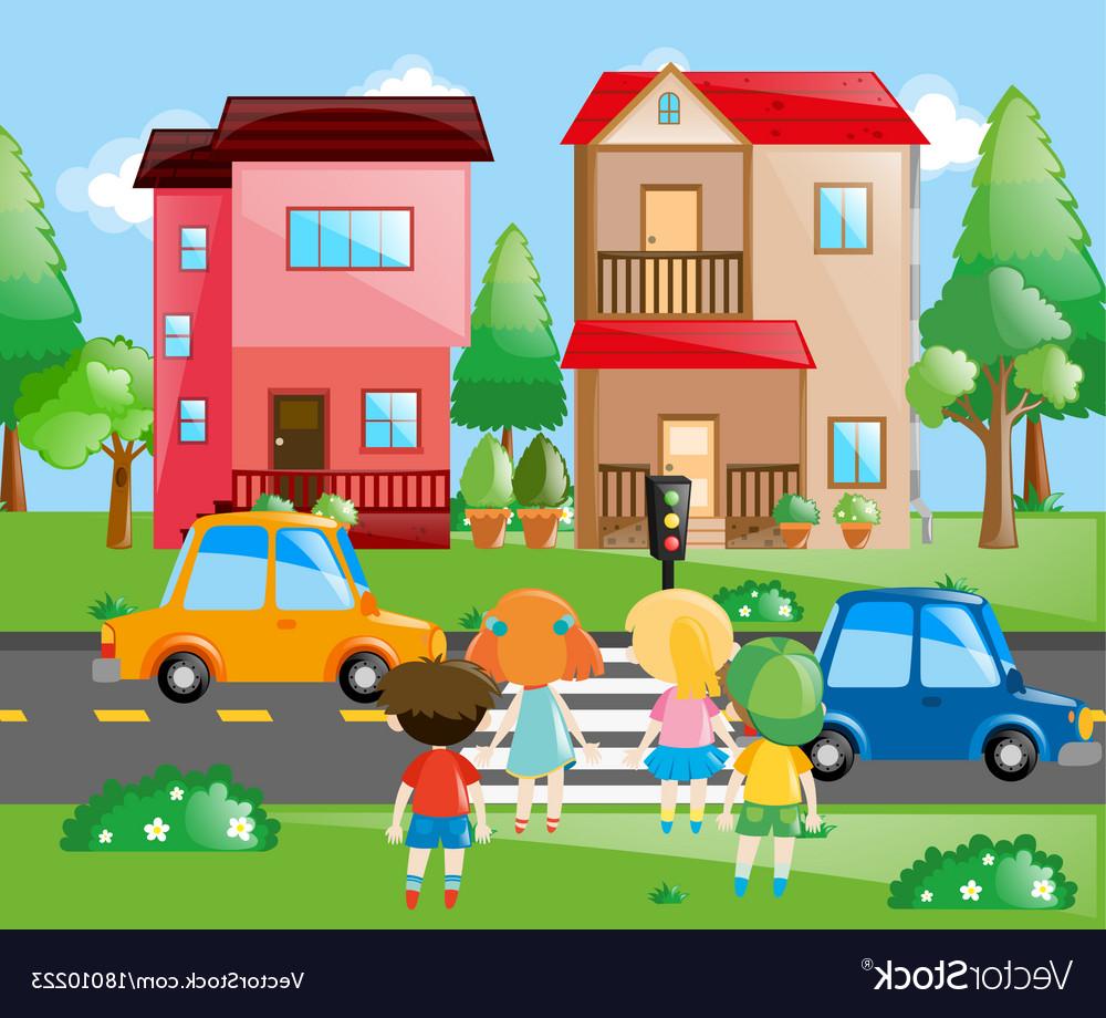 1000x920 Best Free Children Crossing Road In Neighborhood Vector Design