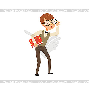 300x300 Quirky Boy Character Holding Book In Hand. Nerd