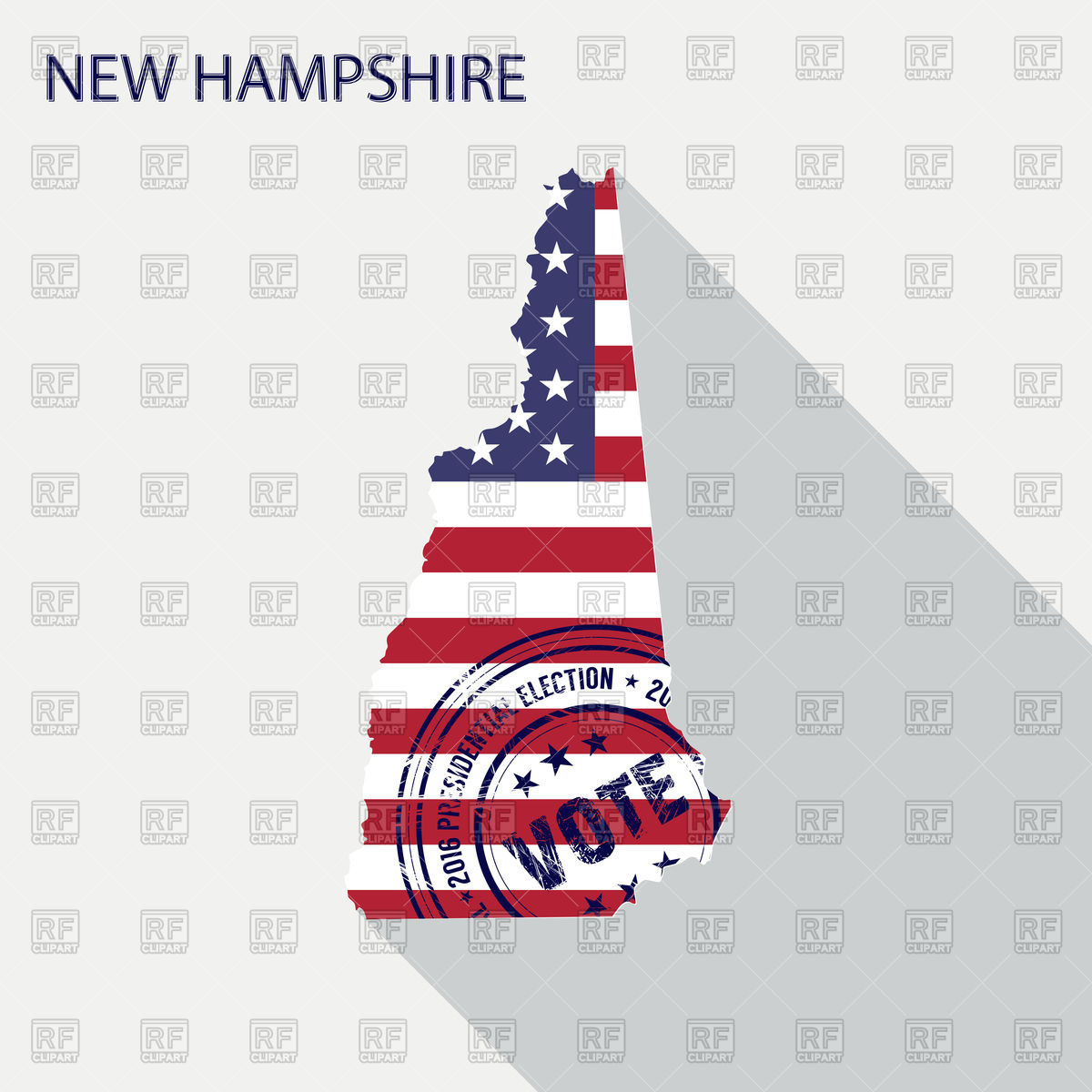 1200x1200 State Of New Hampshire Map With Flag And Presidential Day Vote