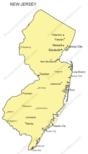 303x531 New Jersey Outline Map With Capitals Amp Major Cities Digital