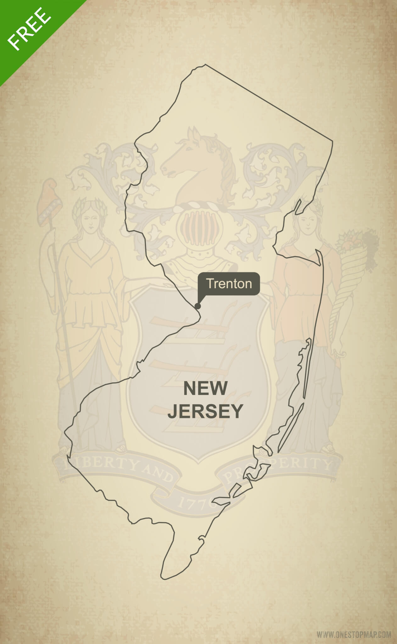 1262x2048 Free Vector Map Of New Jersey Outline One Stop Map