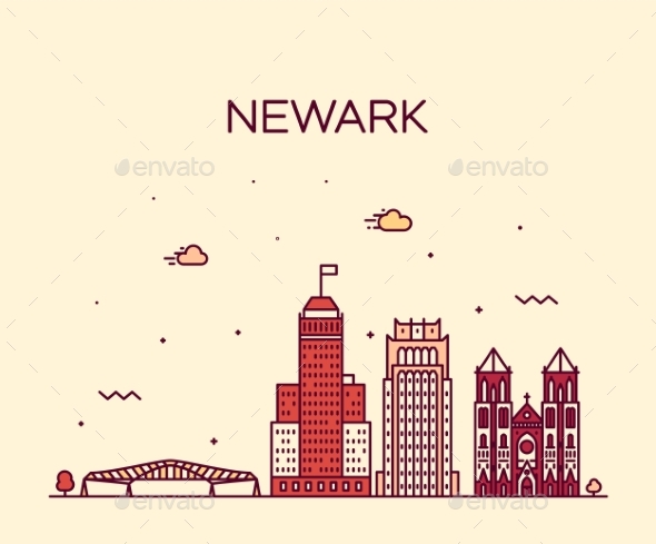 590x489 Newark Skyline New Jersey Usa Vector Linear Style By Gropgrop