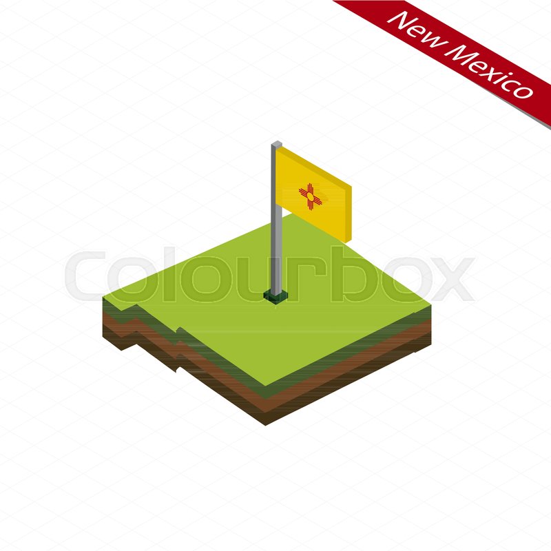 800x800 Isometric Map And Flag Of New Mexico. 3d Isometric Shape Of New