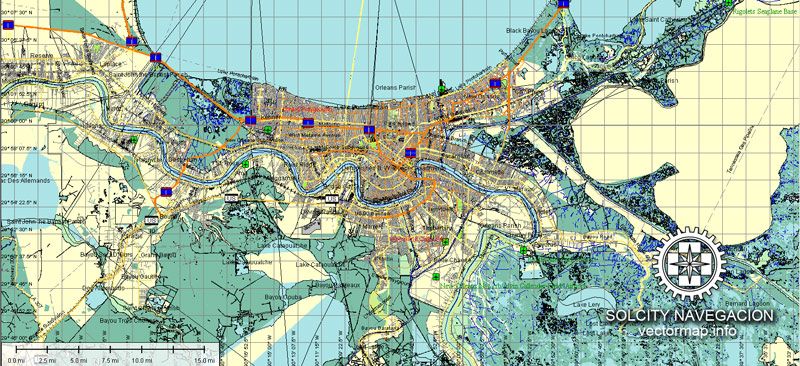 800x366 New Orleans Vector Map Printable Atlas 49 Parts City Plan Full