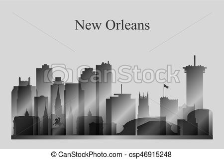 450x320 New Orleans City Skyline Silhouette In Grayscale, Vector Illustration.