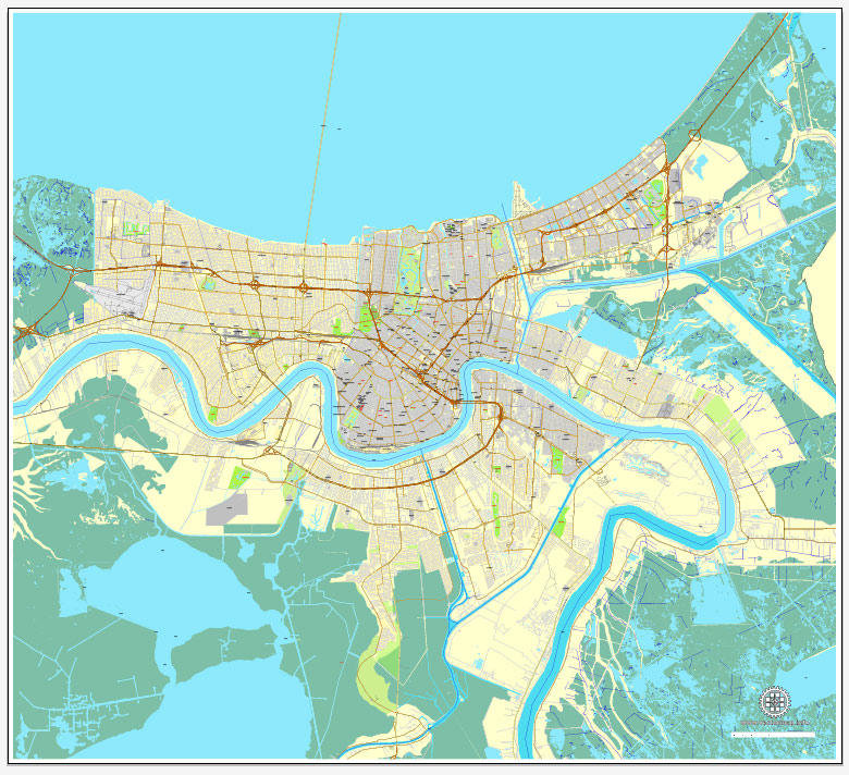 780x712 New Orleans, Louisiana, Us, Exact Vector Map Adobe Illustrator