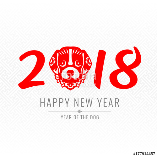 500x500 Happy New Year And Year Of The Dog With Red 2018 Text And Red