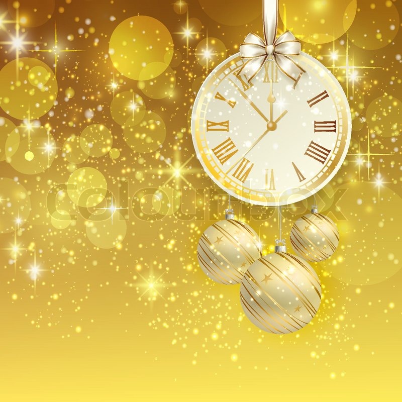 800x800 New Year Vector Background With Golden Clock Stock Vector