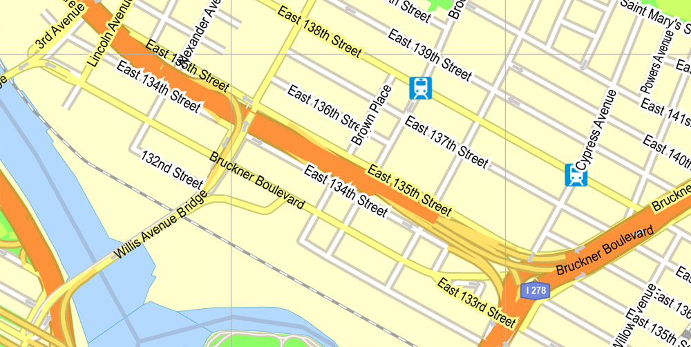 1000x502 New York City Map, Us, Exact Vector Street G View Level 15 (500