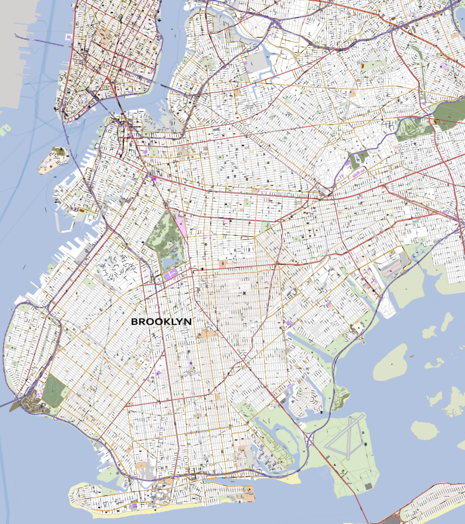 910x1024 Detailed Vector Map Of Brooklyn New York City Map Illustrators