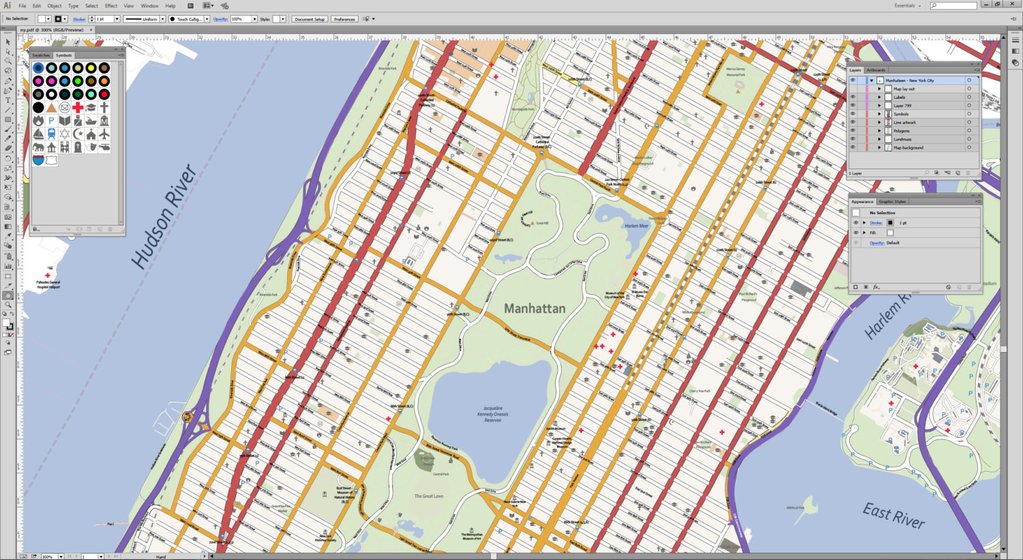 1023x560 Detailed Vector Map Of Manhattan New York City Map Illustrators