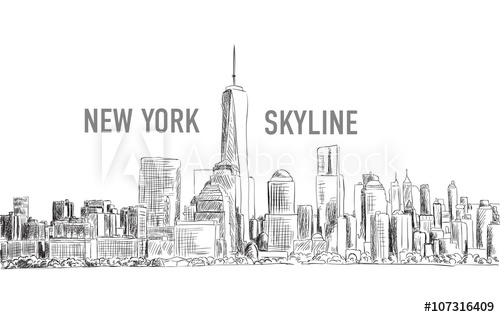 500x317 New York City, Vector Drawing In Sketch Outline Style