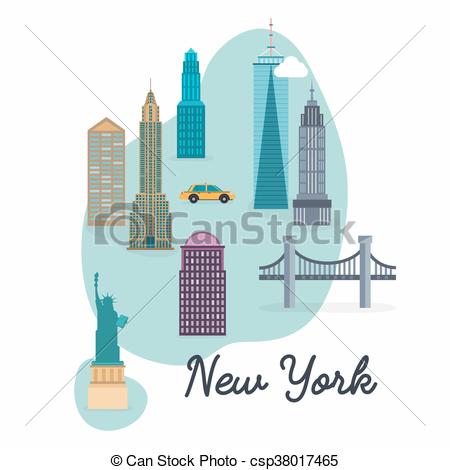 450x470 New York City. Travel Map And Vector Landscape Of Buildings And
