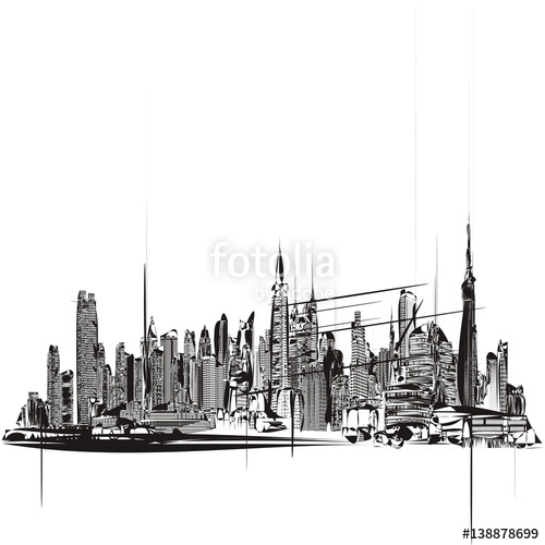 500x500 Black And White Panorama Of New York City.skyline Of A Futuristic