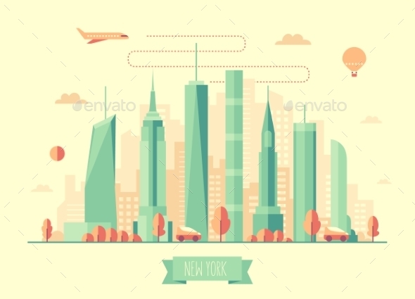 590x425 New York City Skyline Vector Illustration Flat By Gropgrop