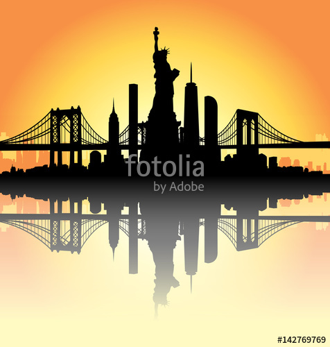 476x500 Sunset New York City Skyline Vector Stock Image And Royalty Free