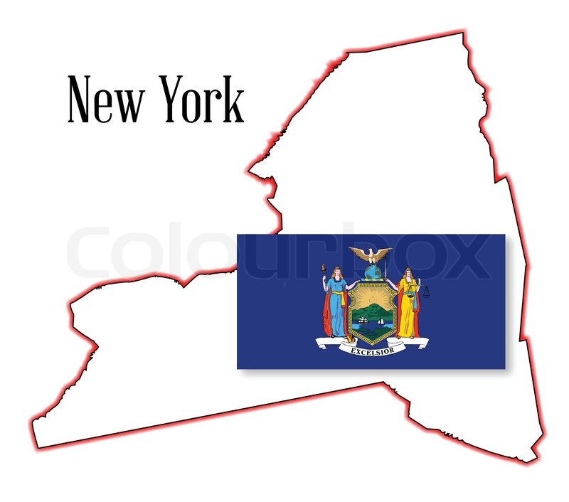 800x706 State Map Outline Of New York Over A White Background With Flag