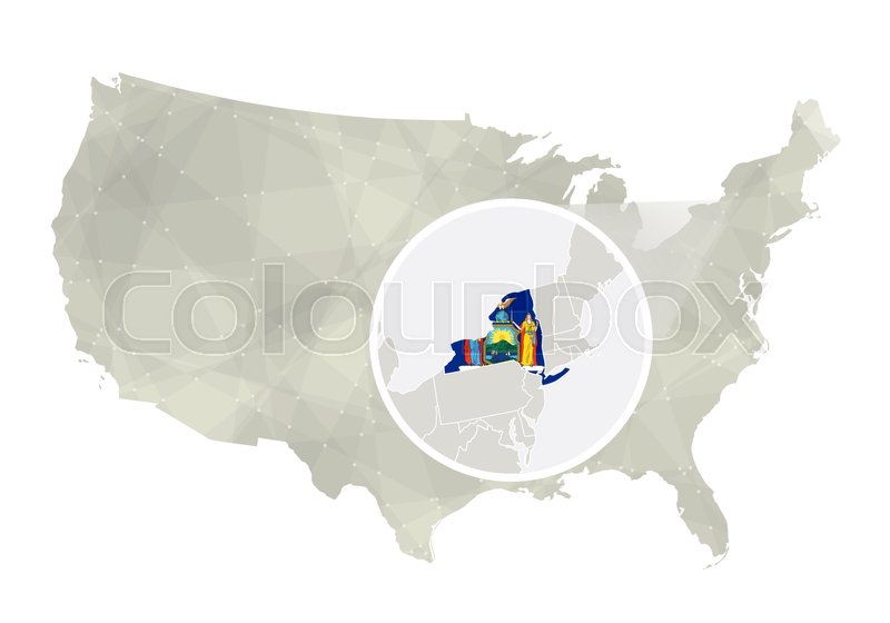 800x560 Polygonal Abstract Usa Map With Magnified New York State. New York