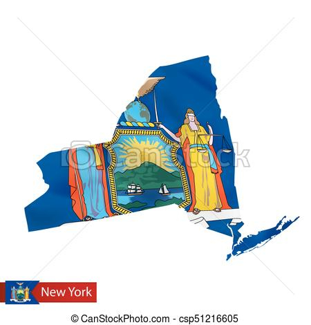 450x470 Us State Map Vector New York State Map With Waving Flag Of Us