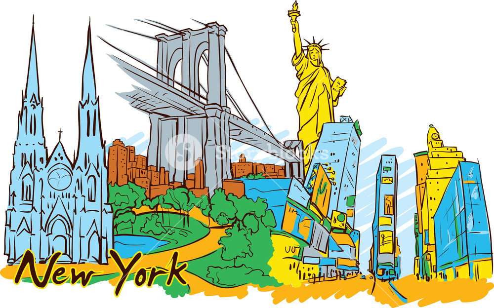 1000x624 New York Vector Doodle Royalty Free Stock Image