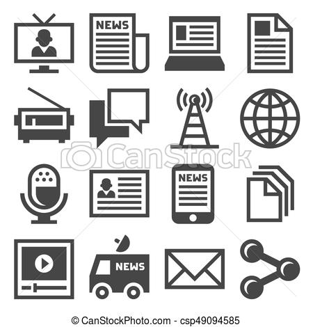 450x470 Media News Icon Set. Vector. Media News Icon Set On White