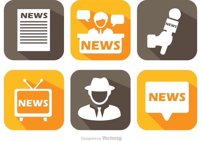 700x490 News Media Long Shadow Icons Vector