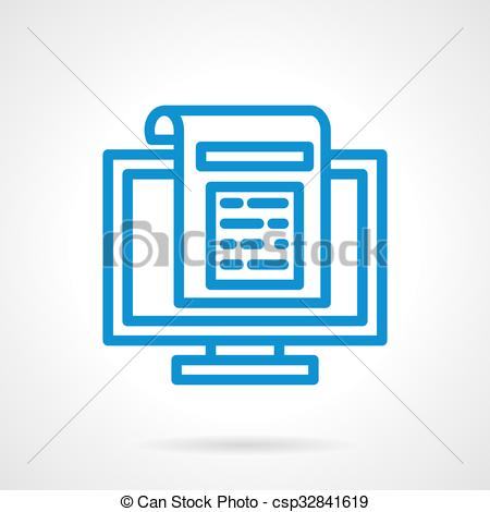 450x470 Newsletter Vector Icon Blue Simple Line Style. Computer Monitor