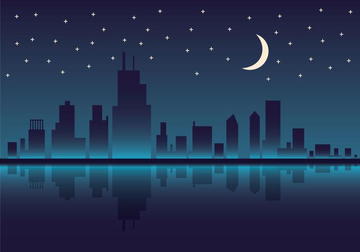 700x490 Free Chicago Skyline Night Vector Illustration