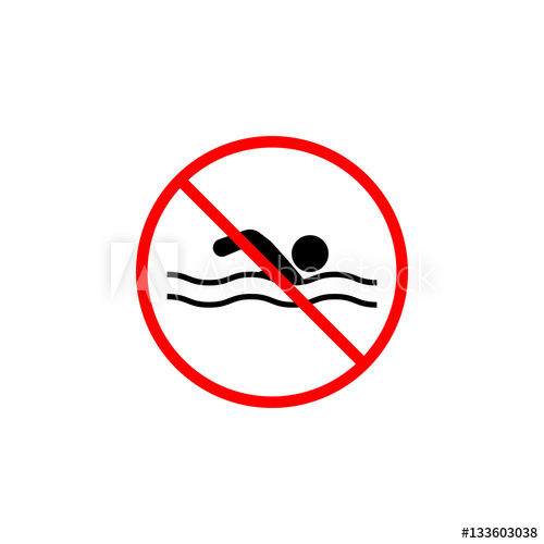 500x500 No Swimming Area Line Icon, Prohibition Sign, Forbidden Water