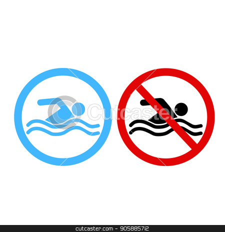 450x464 Swimming Area And No Swimming Signs Eps 10 Stock Vector