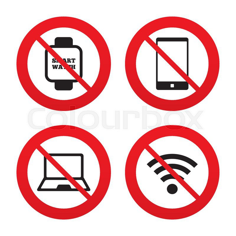 800x800 No, Ban Or Stop Signs. Notebook And Smartphone Icons. Smart Watch