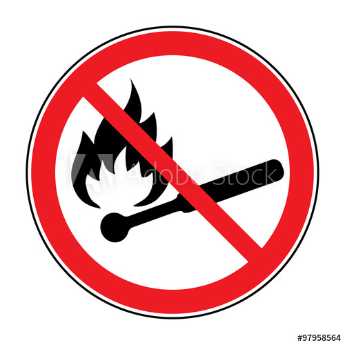 500x500 No Fire Sign. Prohibits Danger Open Flame Icon. Black Silhouette