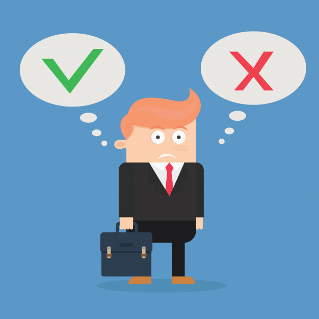 626x626 Businessman Character Confused Between Yes Or No Vector Design