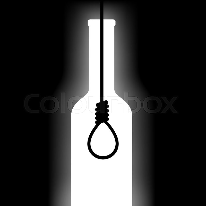 800x800 Silhouette Of Bottle With Alcohol And The Rope With A Noose. Stock