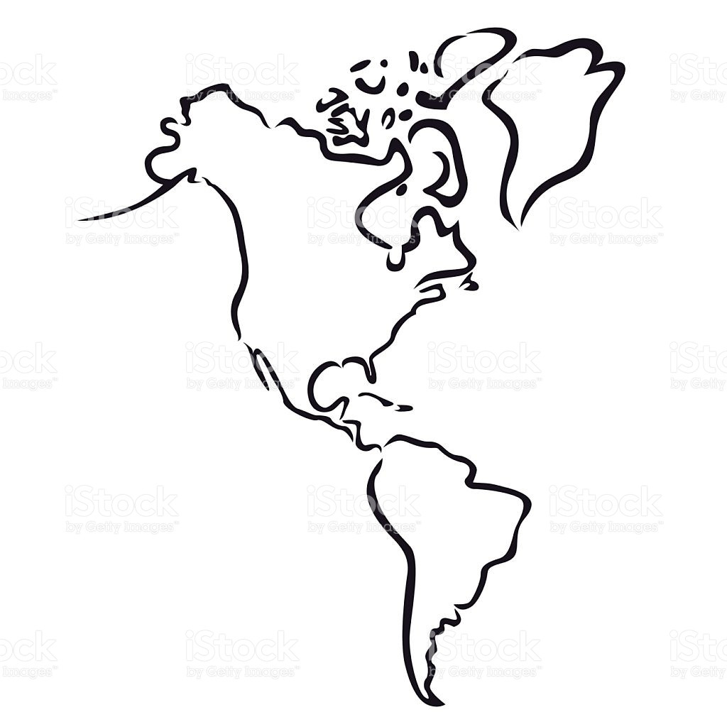 1024x1024 Black Abstract Outline Of North And South America Map Vector