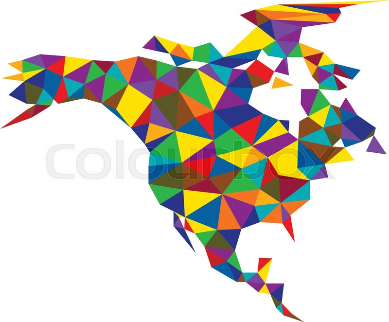 800x662 Colorful Mosaic Geometric Abstract North America Map. Vector Paper