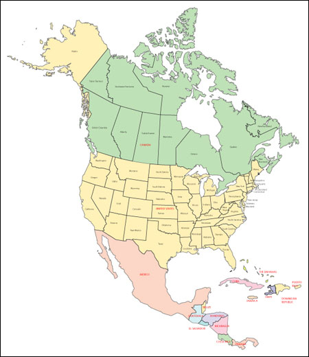 450x520 North America Map