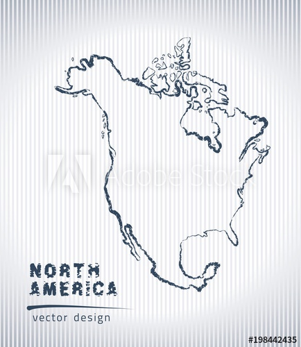 434x500 North America Vector Chalk Drawing Map Isolated On A White