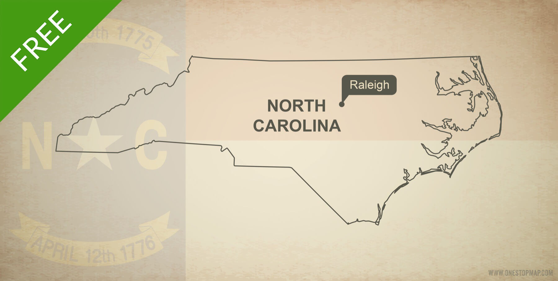 1800x906 Free Vector Map Of North Carolina Outline One Stop Map