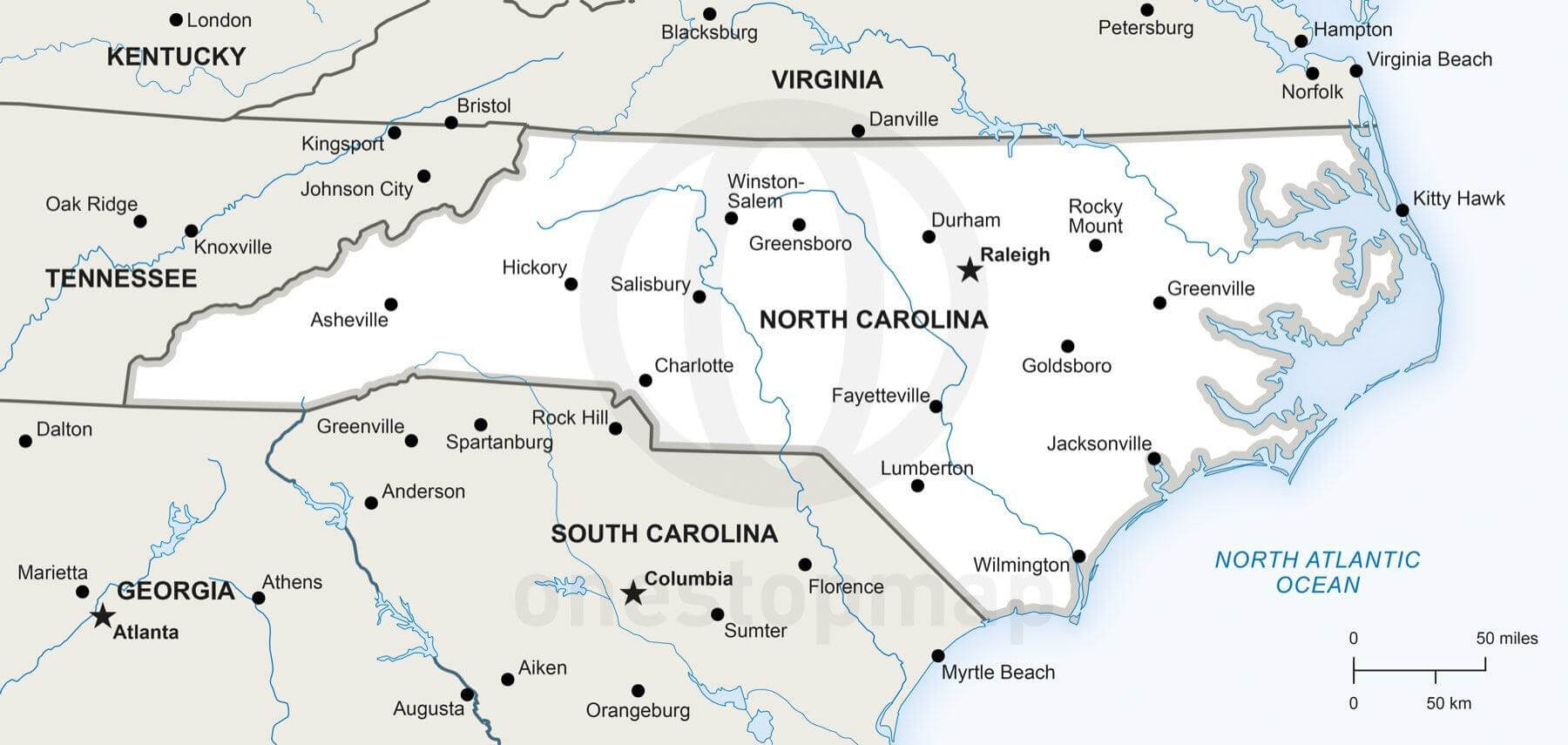 1800x855 Vector Map Of North Carolina Political One Stop Map