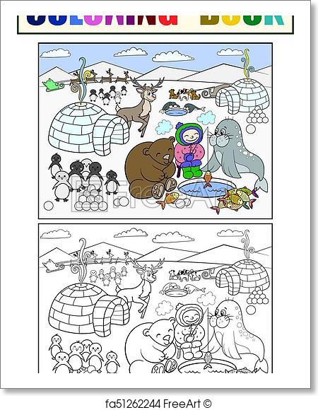 450x580 Free Art Print Of Kids Coloring North Pole Vector Illustration