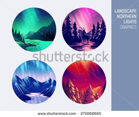 450x380 Set Abstract Circle Vector Landscape Northern Lights Islandiia