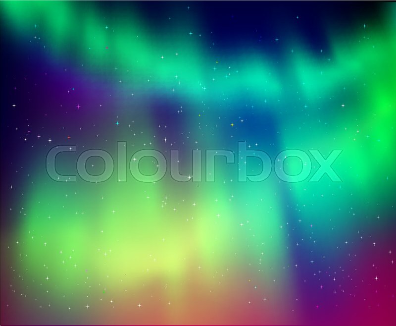 800x658 Vector Illustration Of Northern Lights Background In Green And