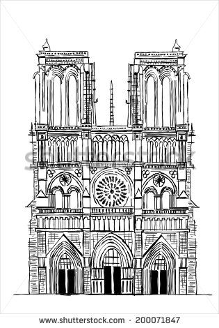 315x470 Notre Dame De Paris Cathedral, France. Hand Drawing Sketch Vector