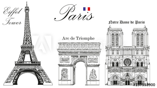 500x282 Vector Eiffel Tower, Triumphal Arch And Notre Dame Cathedral