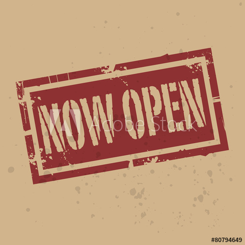 500x500 Abstract Stamp Or Label With Text Now Open, Vector
